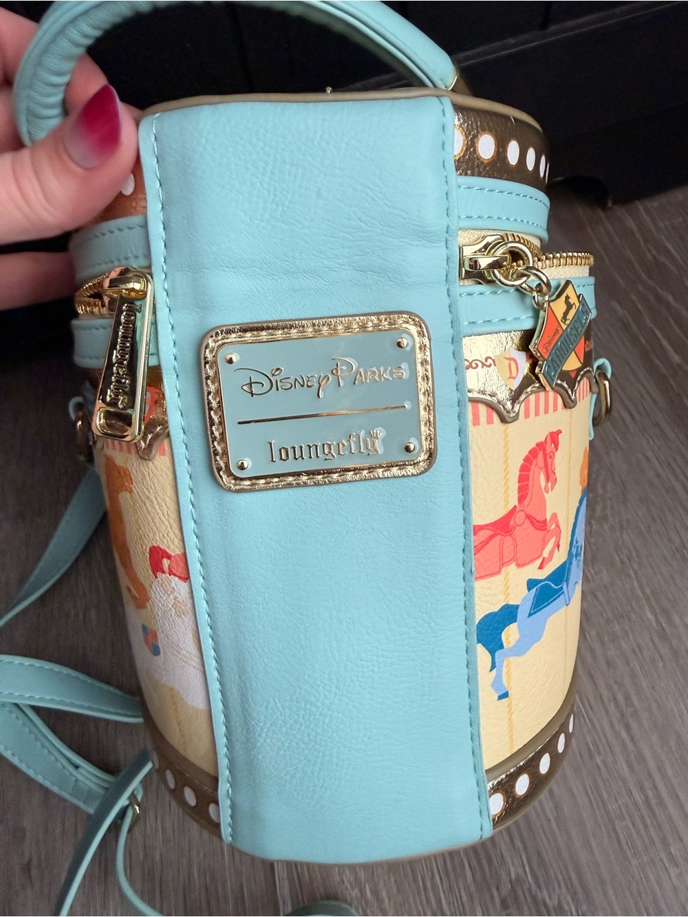Disney Loungefly Carousel Print Cylinder Crossbody Bag purse King Arthur - Picture 5 of 5